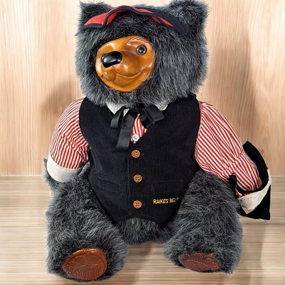 Vintage Robert Raikes 1986 Max The Gambler Bear Wooden Face & Paws M1330/15000
